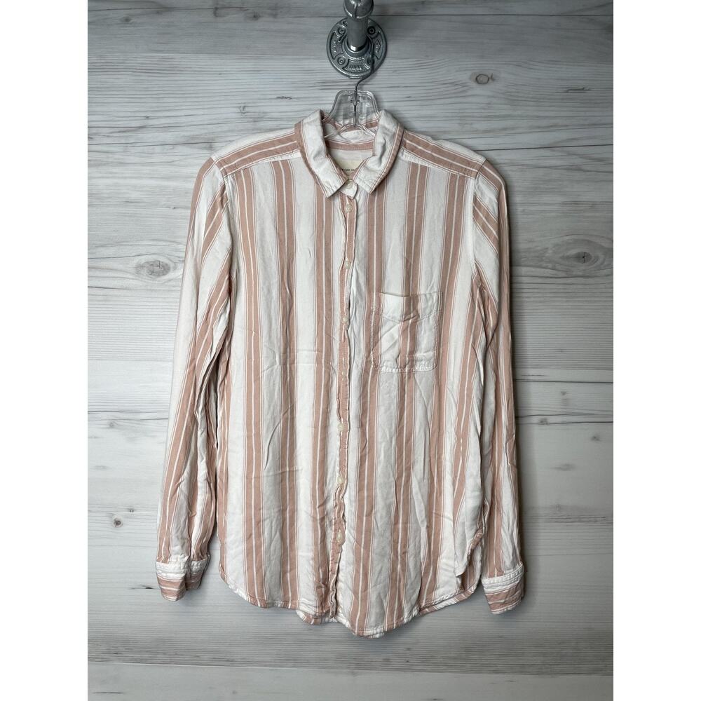 American Eagle Womens Small Boyfriend Fit Long Sleeve‎ Striped Button Down Shirt